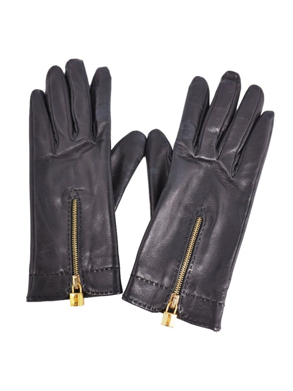 Hermes Gloves Kelly 6.5 Lambskin Black